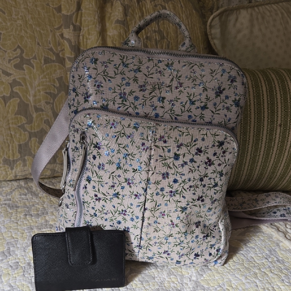 American Leather Co. Floral Patterned Backpack with Tahari Black Wallet